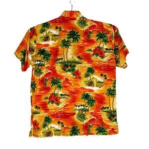 Hawaiian Men's Button Up Shirt Size Large Sunset Beach Palm Trees Short Sleeve